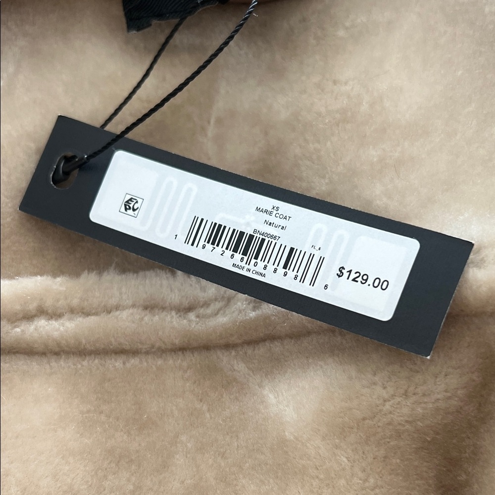 NWT Steve Madden Marie Coat Natural Tan Faux Fur Suede Jacket size XS - Picture 11 of 11